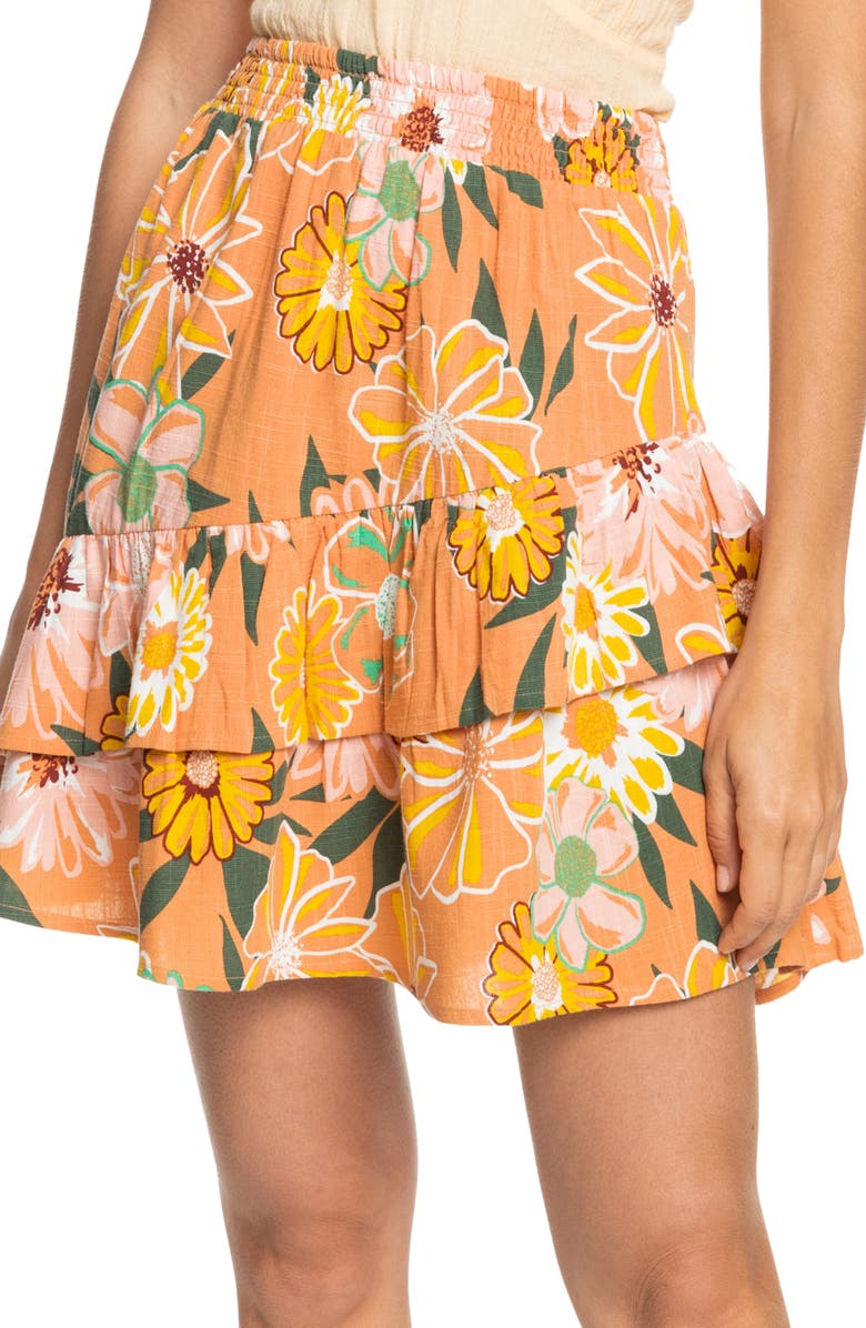 Roxy Cosmic Glow Again Tiered Cotton Blend Skirt, Main, color,