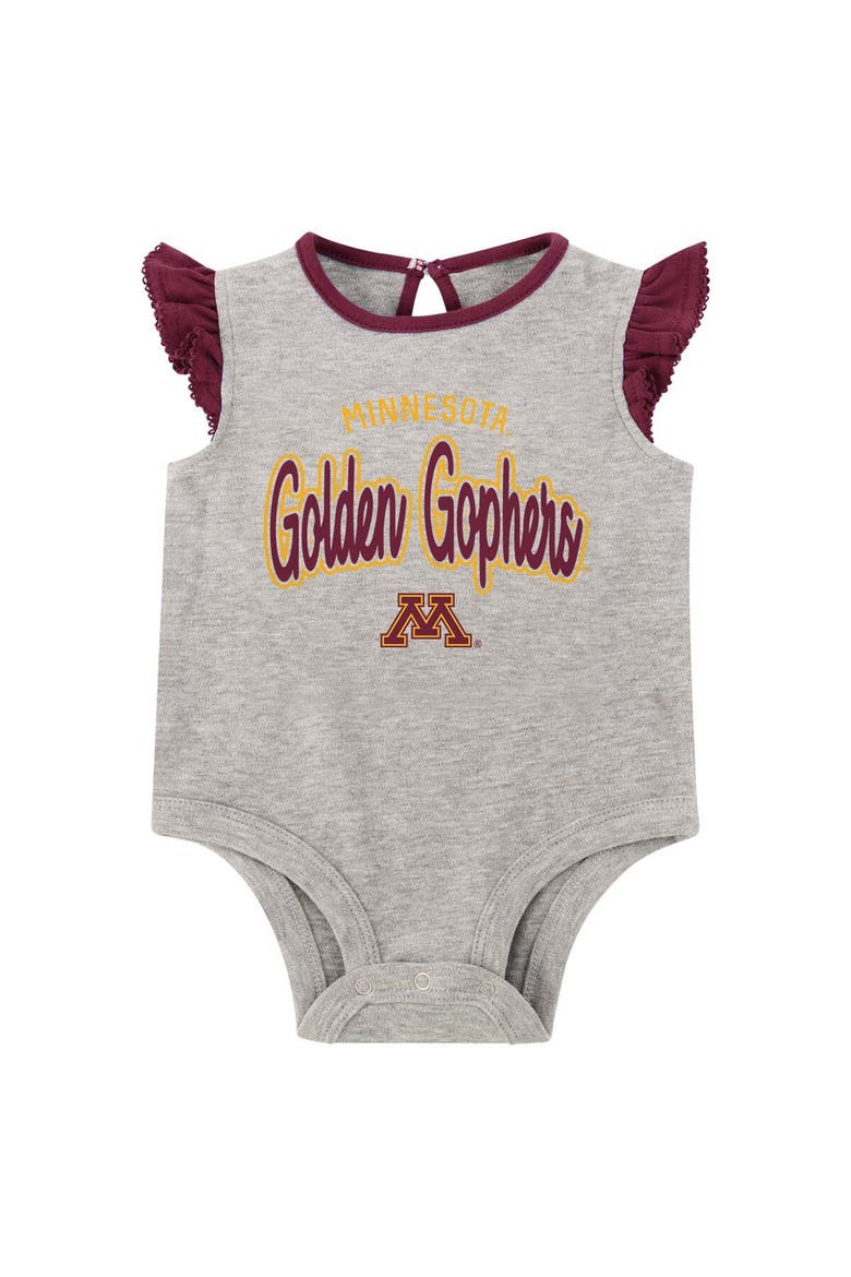 Girls Newborn Heather Gray Minnesota Golden Gophers All Dolled Up Bodysuit, Skirt & Bootie Set, Alternate, color, Heather Gray