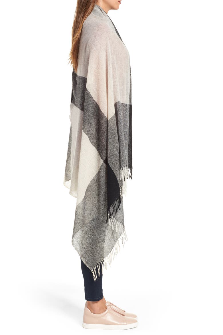 Plaid Cashmere Wrap, Alternate, color, BLACK COMBO