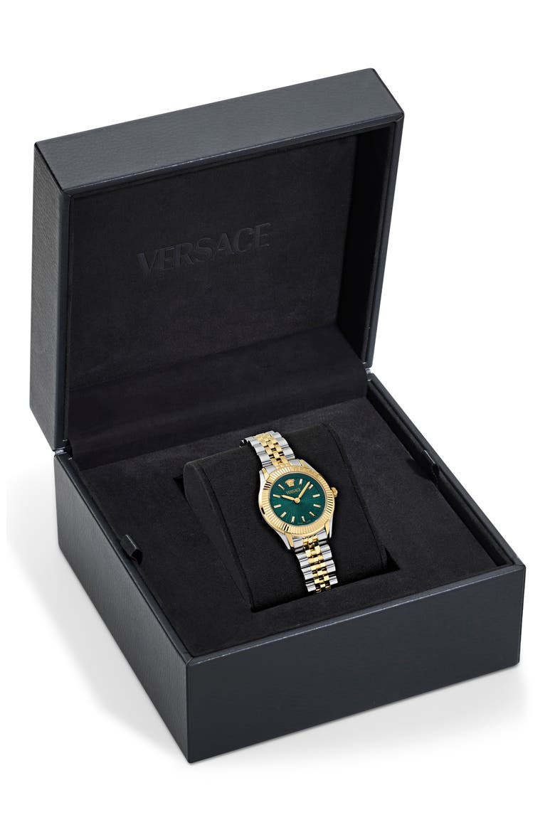 Petite Greca Time Bracelet Watch, 30mm, Alternate, color, IP TWO TONE GREEN