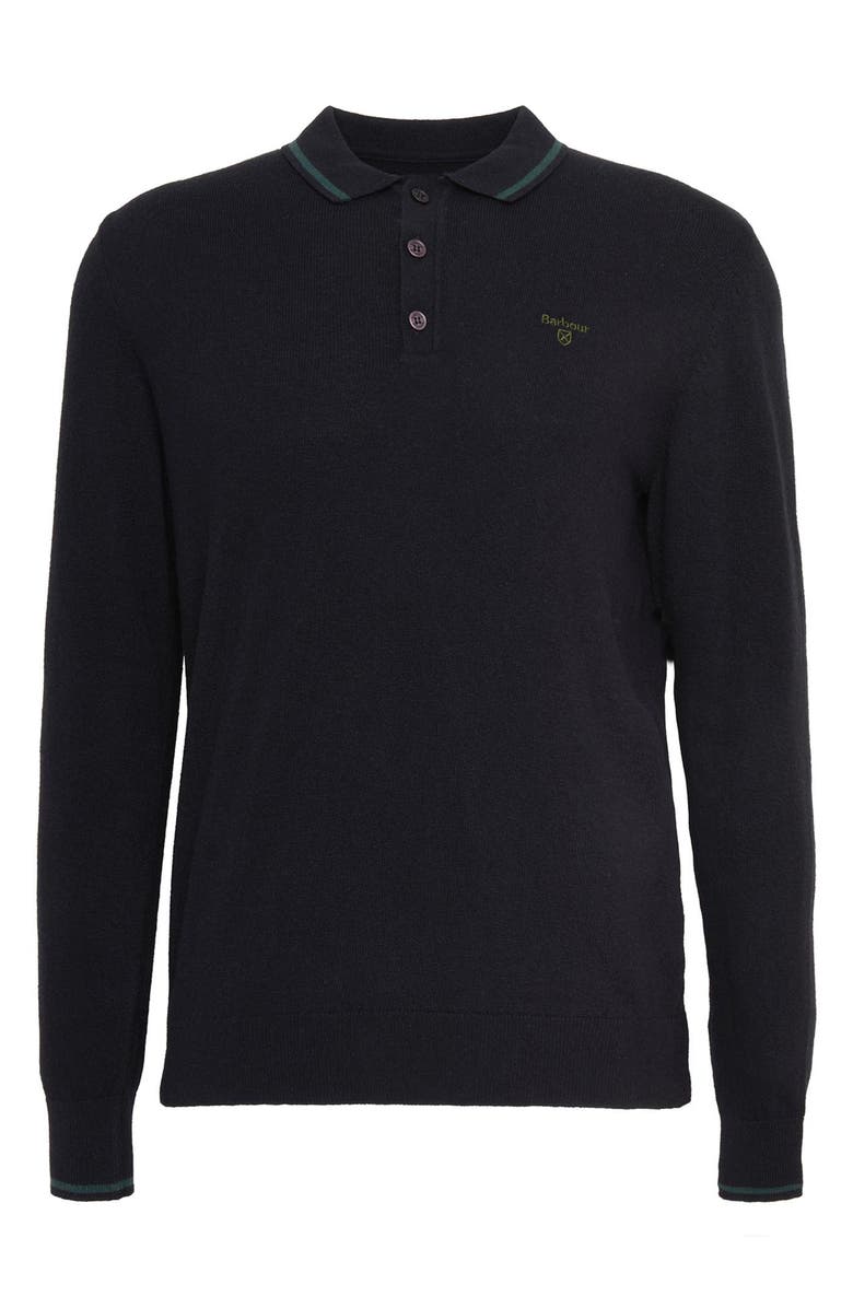 Barbour Nocton Cotton & Wool Long Sleeve Polo, Alternate, color, Black
