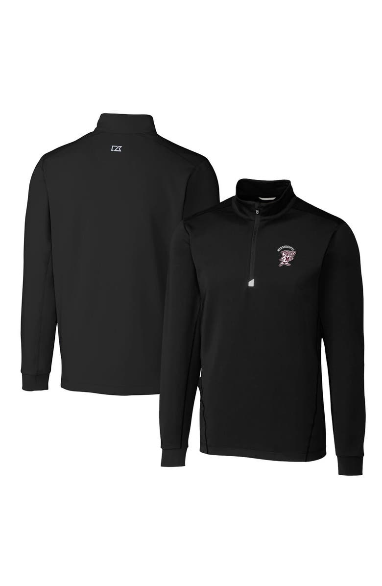 Cutter & Buck Men's Cutter & Buck Black Mississippi State Bulldogs Big & Tall Traverse Stretch Quarter-Zip Pullover Top, Main, color, 