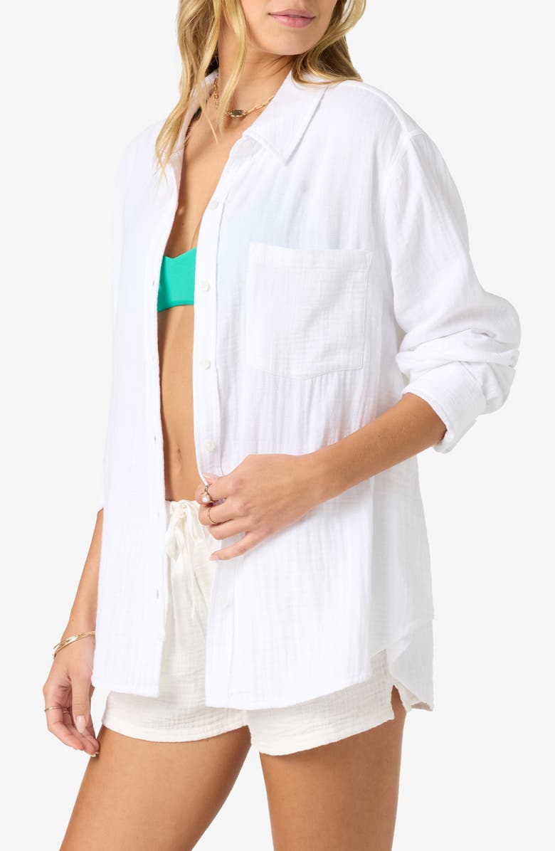 O'Neill Leni Oversize Cotton Gauze Button-Up Shirt, Alternate, color, White