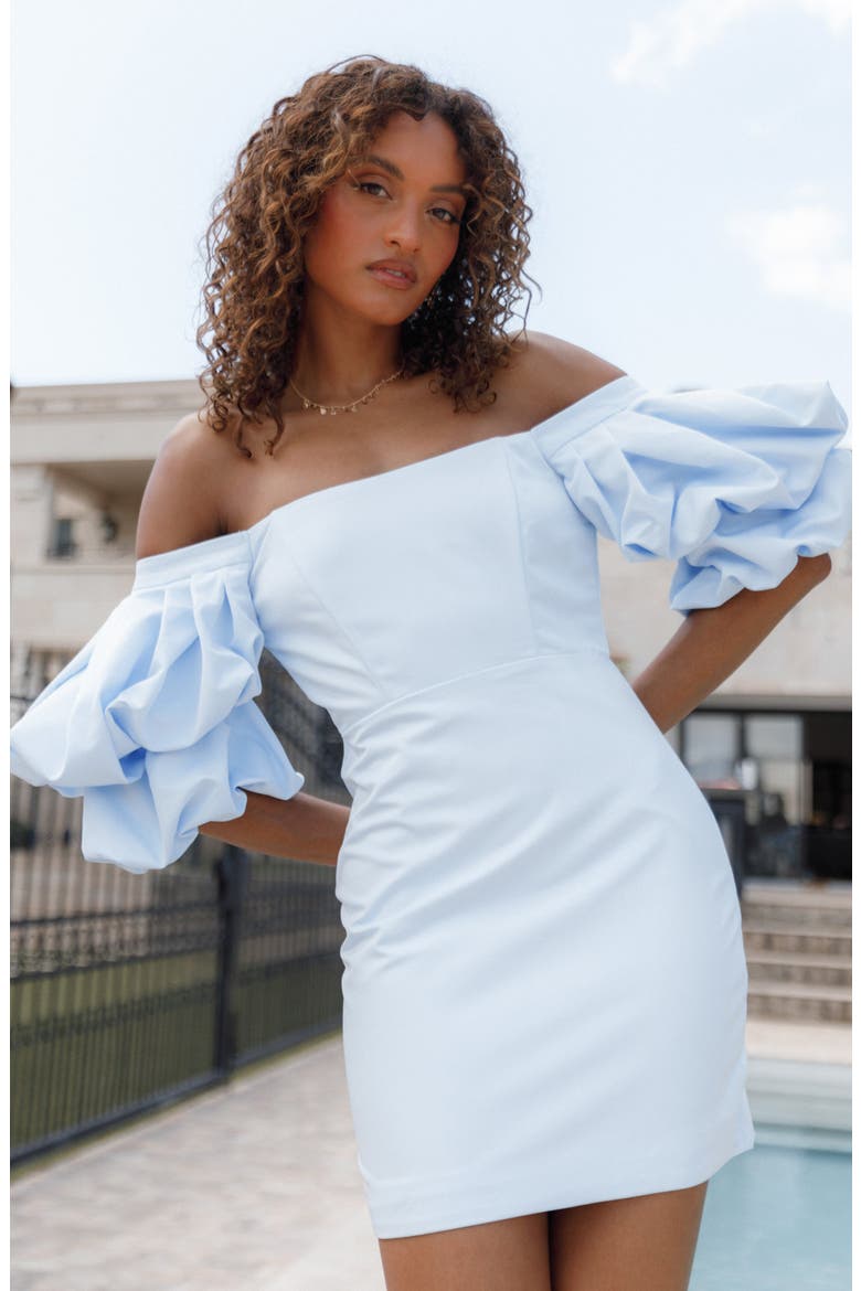 Fern Off the Shoulder Puff Sleeve Minidress, Alternate, color, ICY BLUE