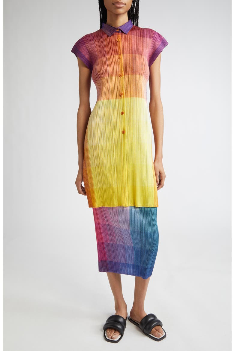 Pleats Please Issey Miyake Photon Print Pleated Shirtdress (Women