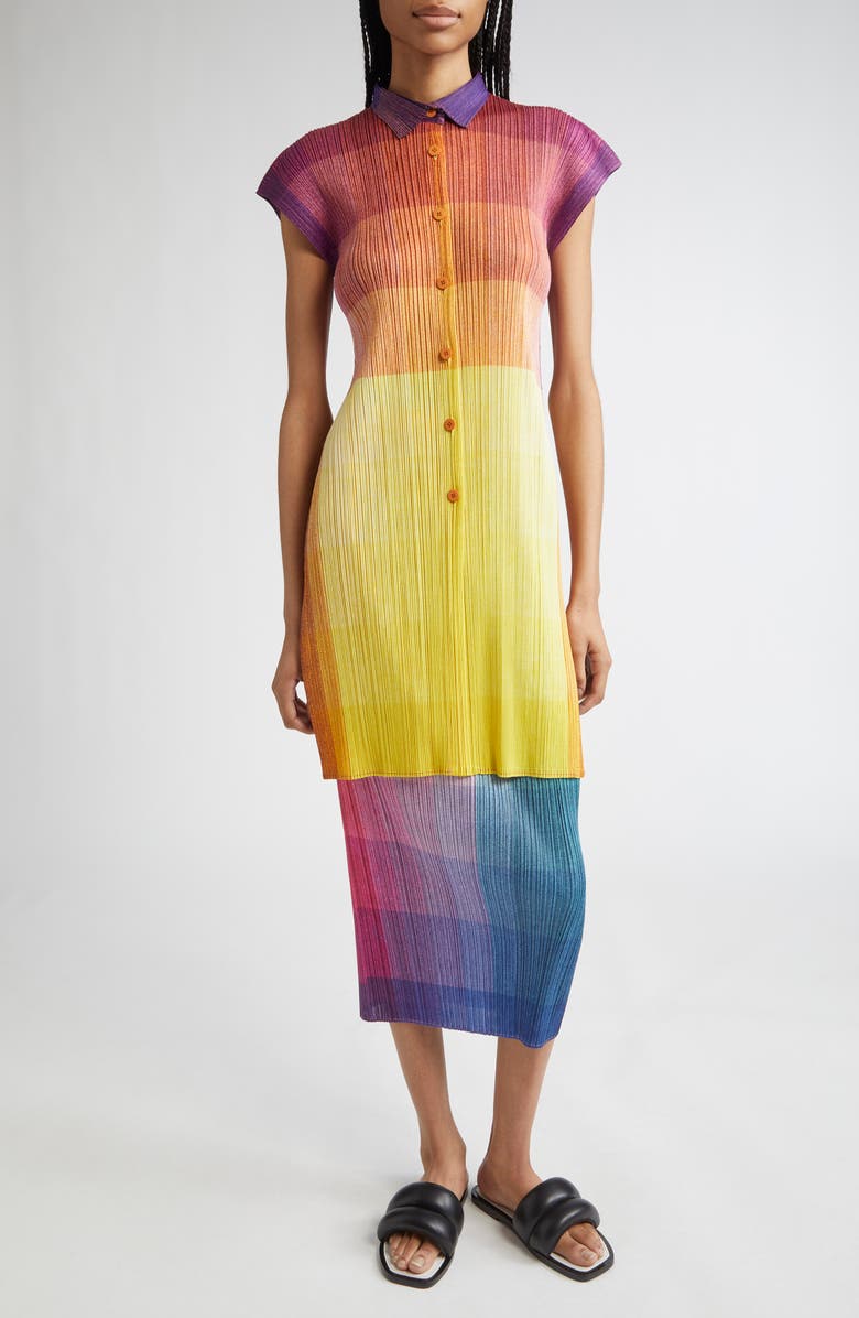 Pleats Please Issey Miyake Photon Print Pleated Midi Skirt, Alternate, color, Pink