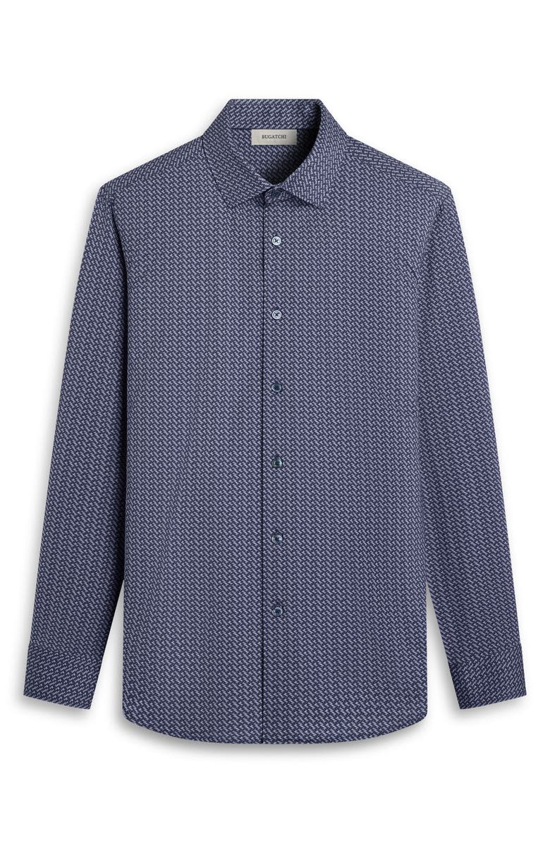 Bugatchi James OoohCotton<sup>®</sup> Diagonal Chevron Print Button-Up Shirt, Alternate, color, Navy