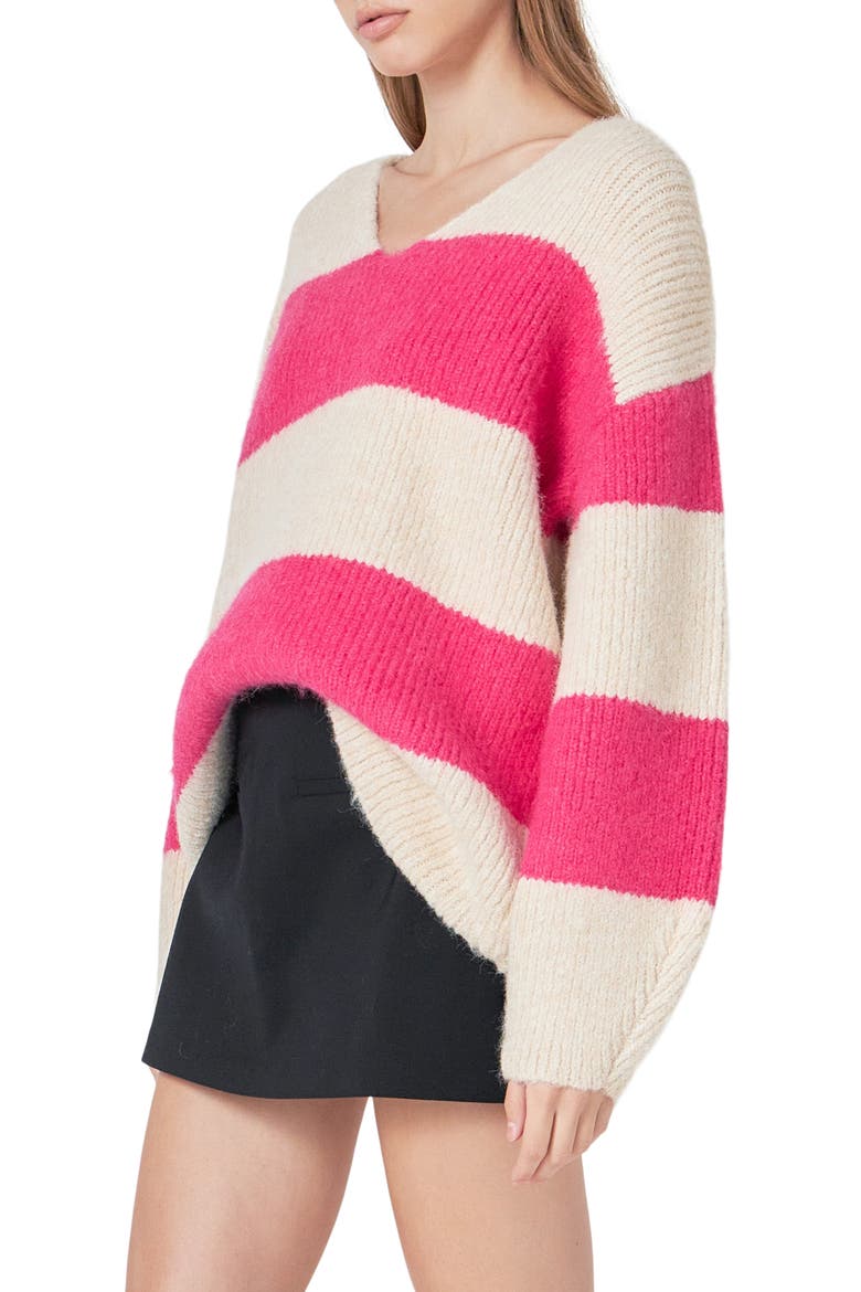 Oversize Stripe Sweater, Alternate, color, BEIGE/ FUCHSIA