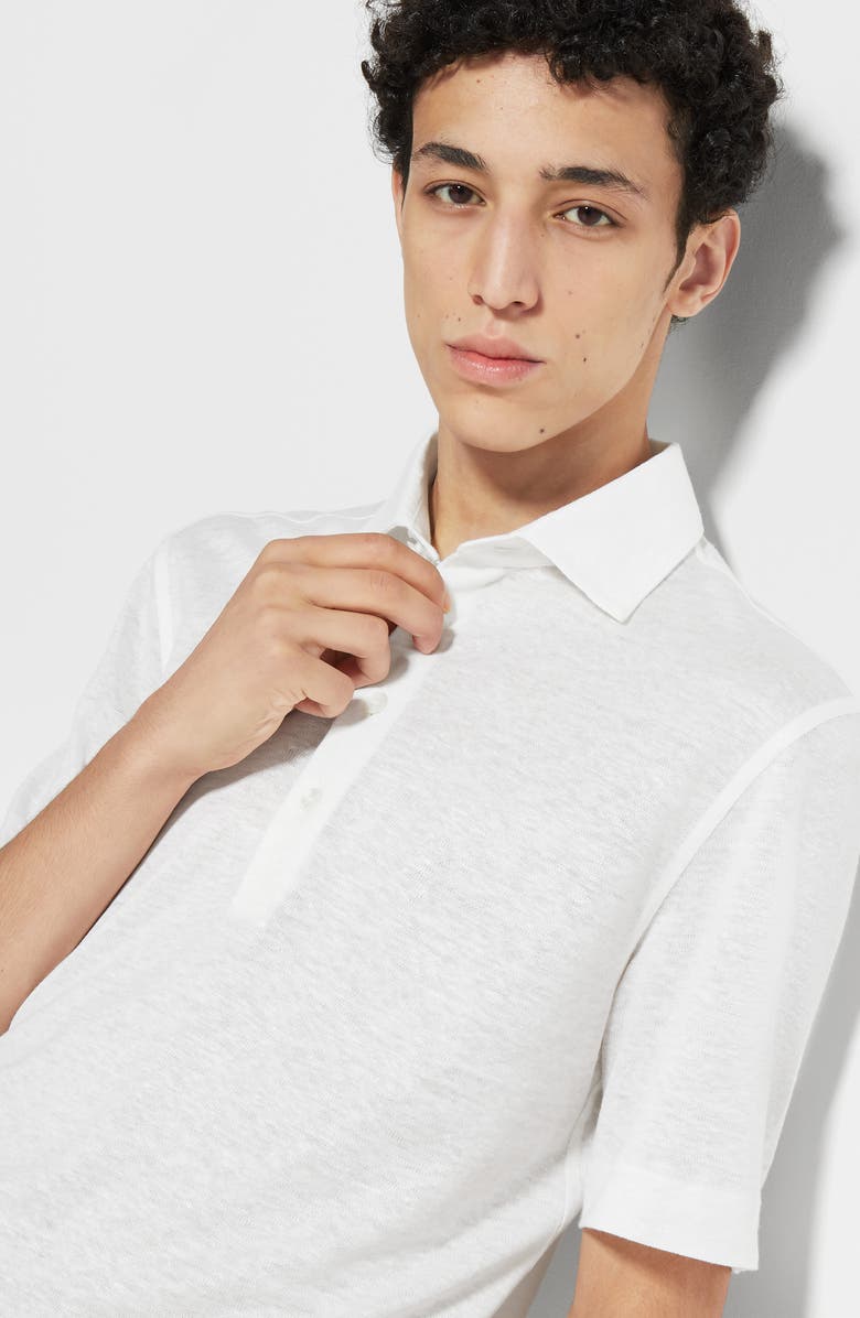 ZEGNA Linen Polo, Alternate, color, Bianco Zegna