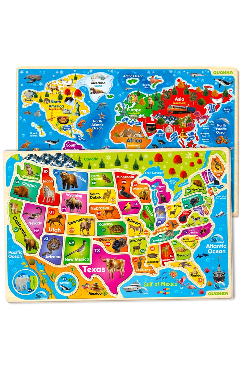 Quokka Kids Educational Map Puzzle Set - USA, World Map & Solar System Themes, Main, color, Usa & World Map