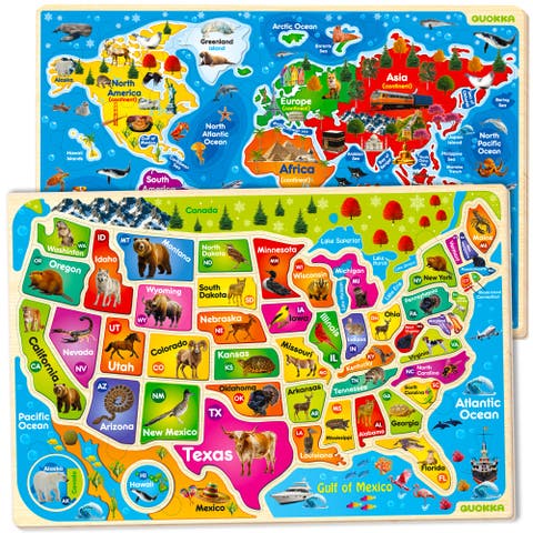 Kids Educational Map Puzzle Set - USA, World Map & Solar System Themes