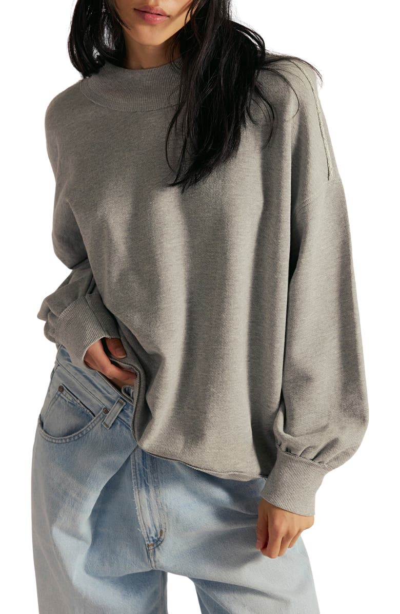 Free People Palm Springs Mock Neck Cotton Fleece Sweatshirt, Main, color, Heather Grey