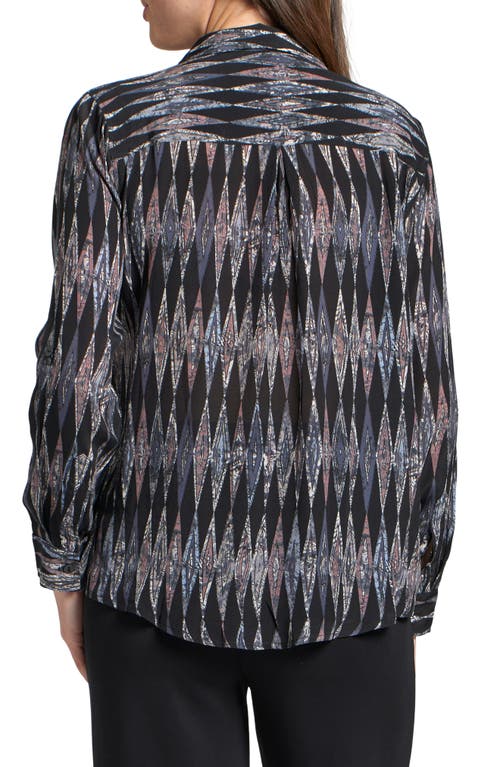 Apny Abstract Print Roll Tab Sleeve Chiffon Button-up Shirt In Black