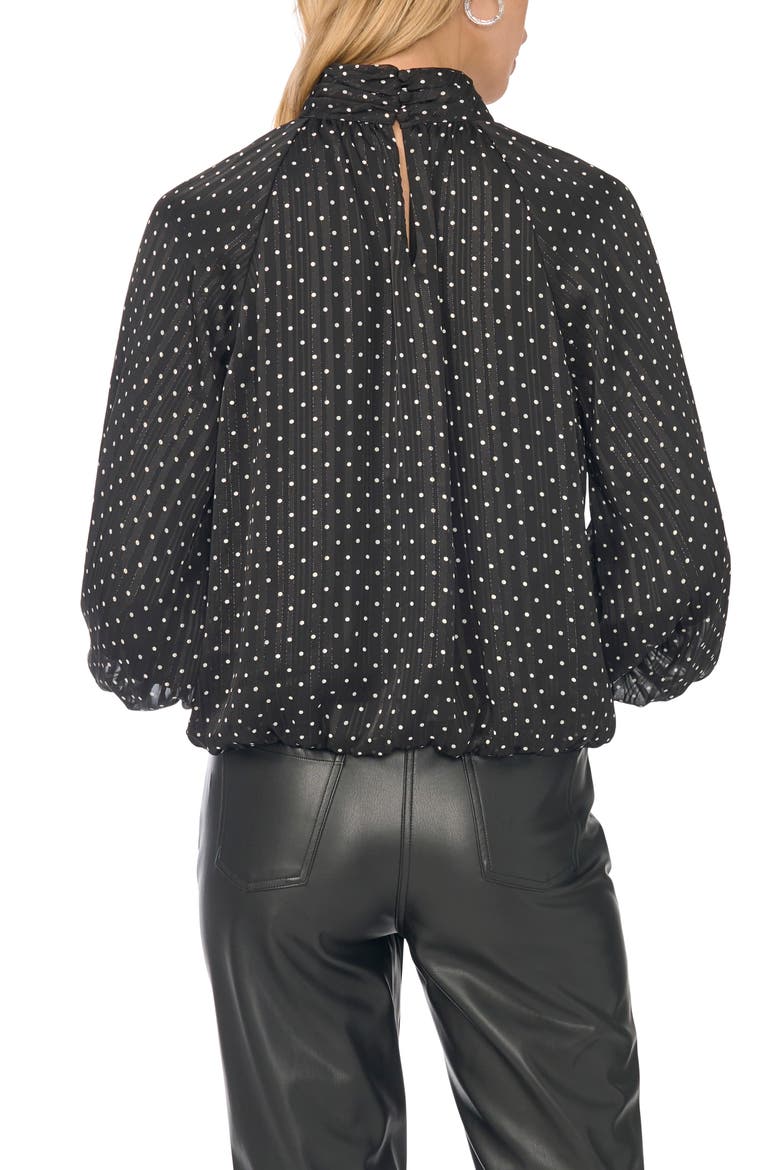 Lurex® Stripe Polka Dot Mock Neck Blouse, Alternate, color, RICH BLACK