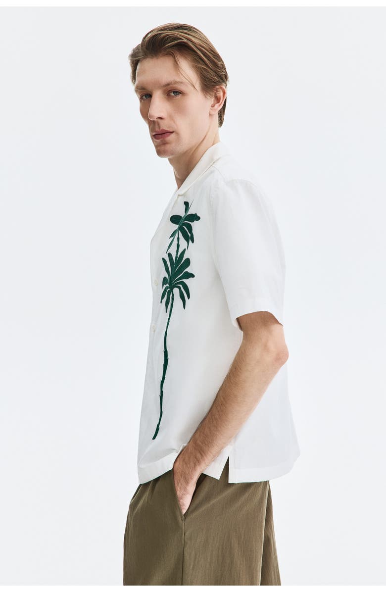 H&M Relaxed Fit Embroidered-motif Resort Shirt, Alternate, color, White/Palm Trees