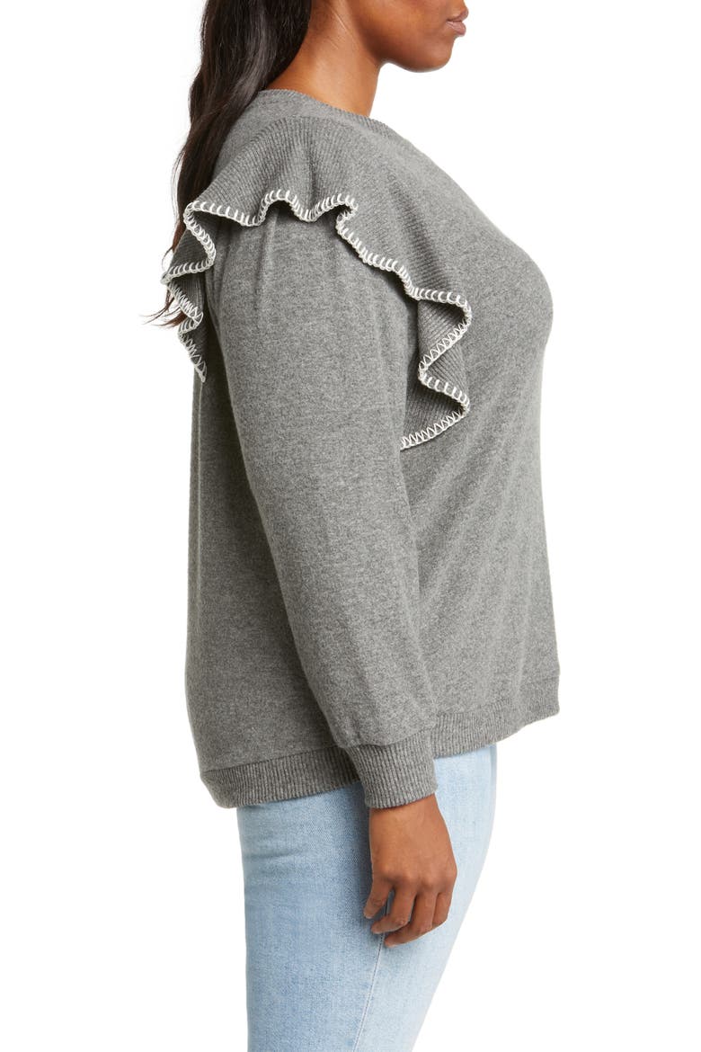 Ruffle Sweater (Nordstrom Exclusive), Alternate, color, HEATHER CHARCOAL/ IVORY