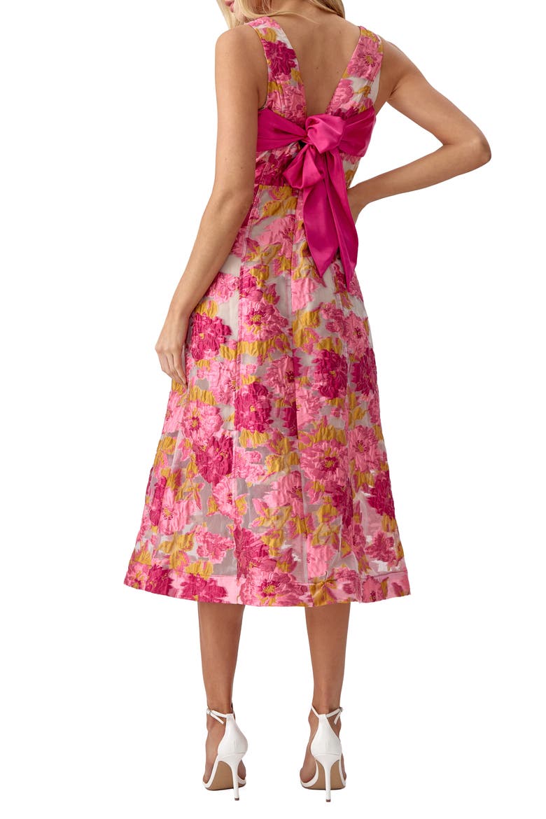 Agnes Floral Jacquard Midi Dress, Alternate, color, PINK YELLOW