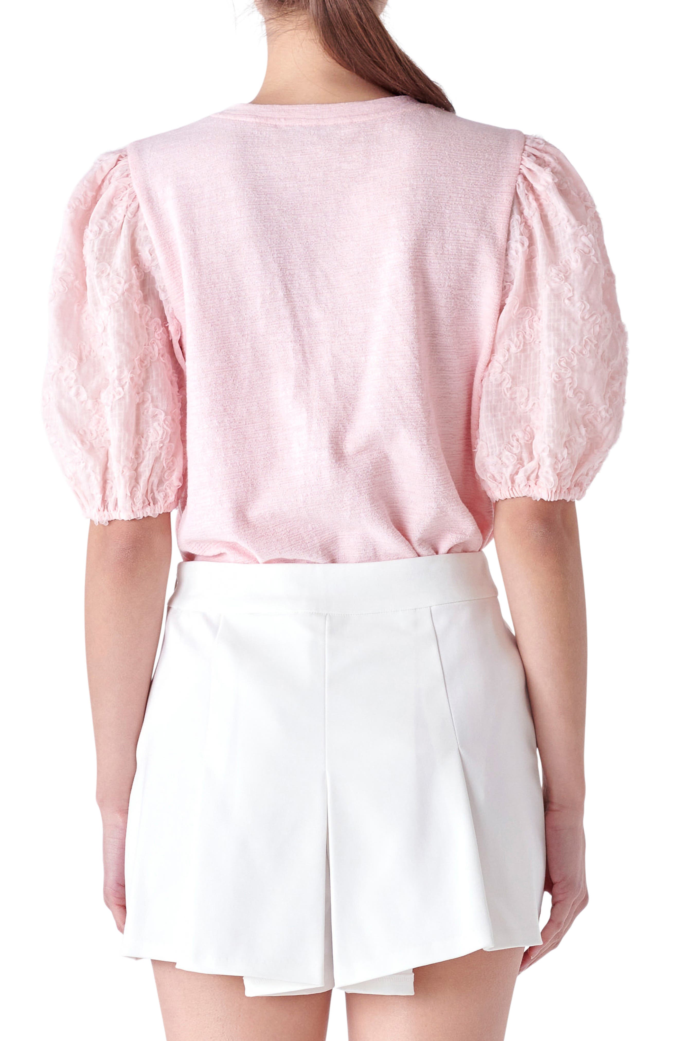 Mixed Media Puff Sleeve Top - image 2