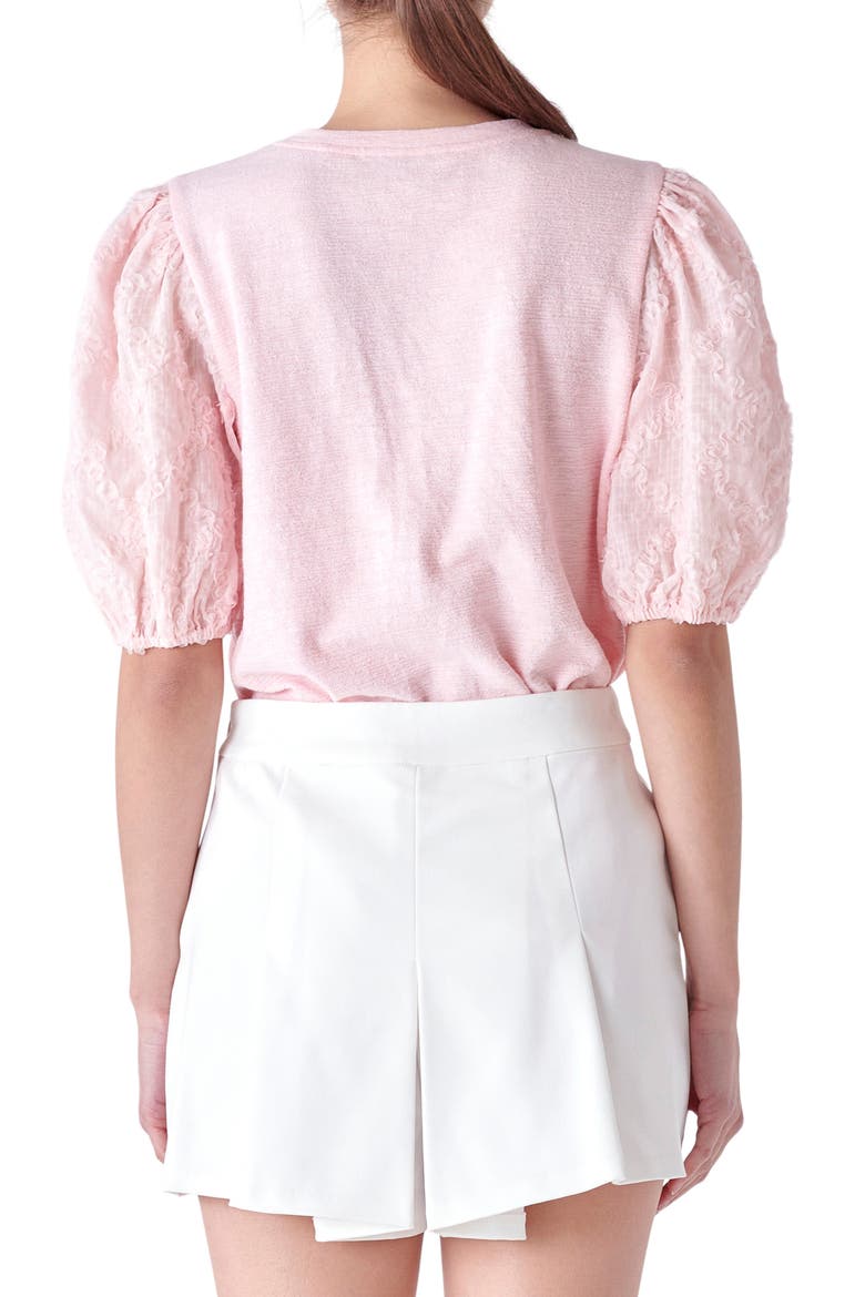 Mixed Media Puff Sleeve Top, Alternate, color, PINK