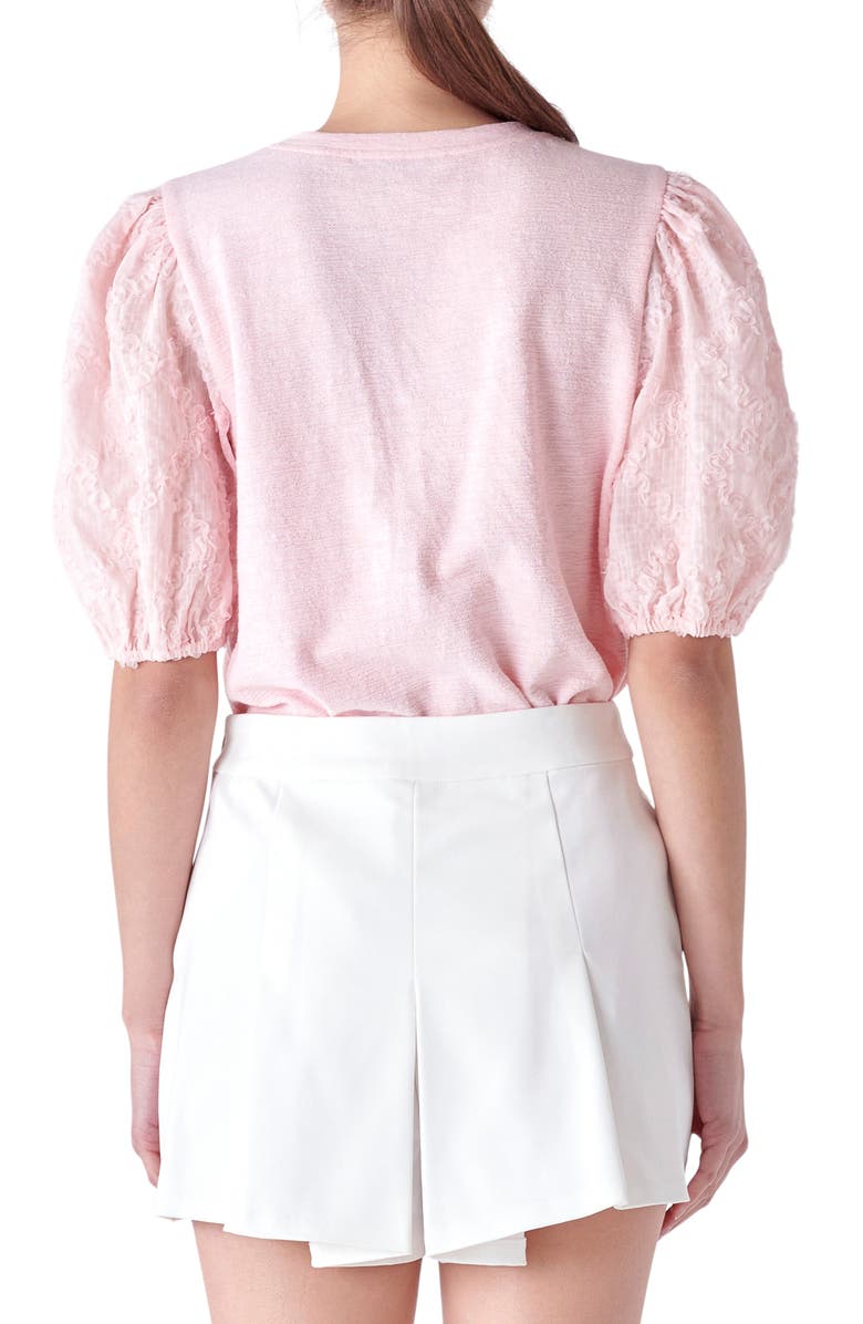 English Factory Mixed Media Puff Sleeve Top, Alternate, color, Pink