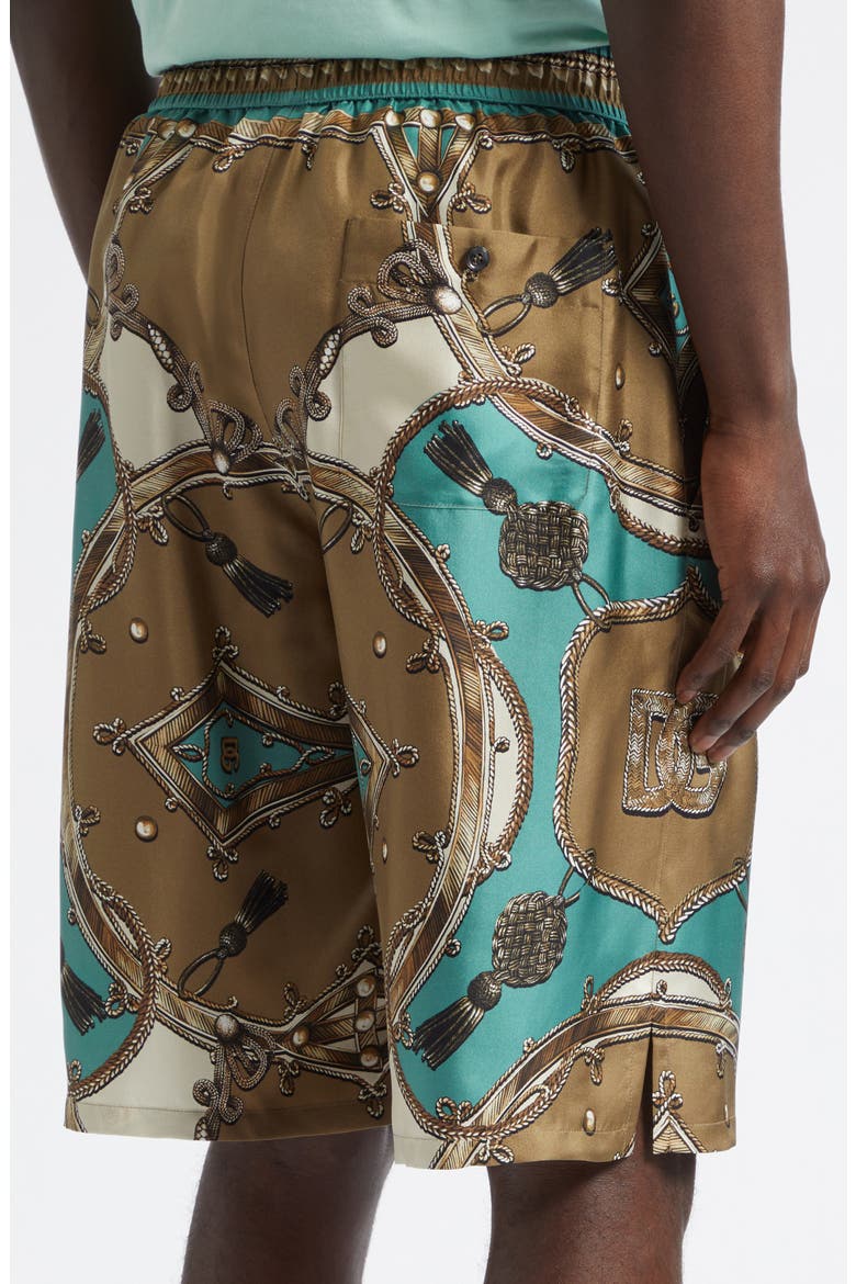 Cavallo Print Silk Bermuda Shorts, Alternate, color, CORDE/ VERDON