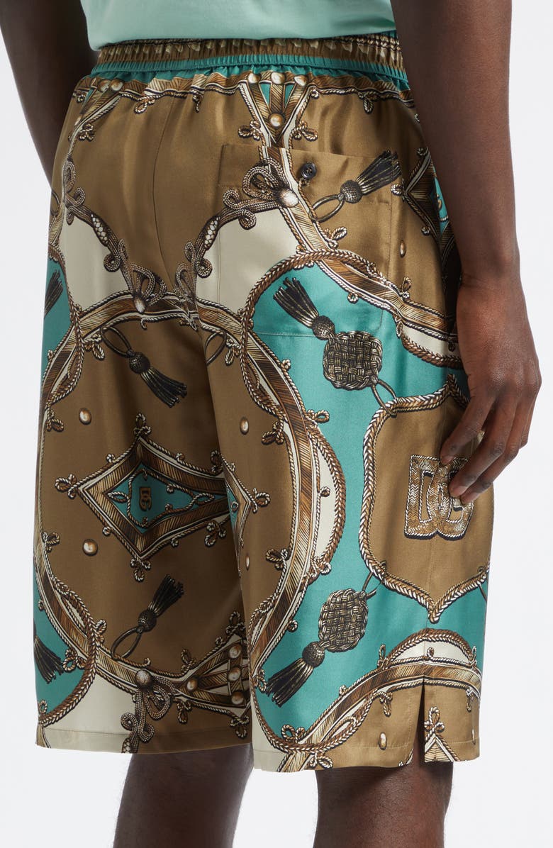Dolce&Gabbana Cavallo Print Silk Bermuda Shorts, Alternate, color, Corde/ Verdon