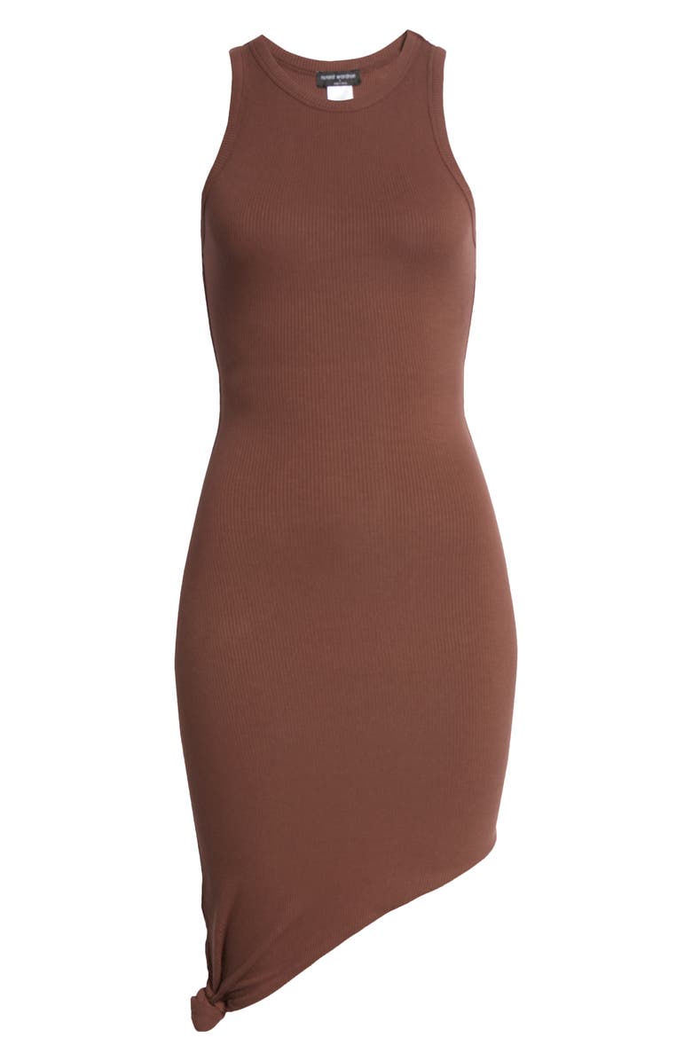 Naked Wardrobe Side Tie Asymmetric Hem Tank Dress, Alternate, color, Chocolate