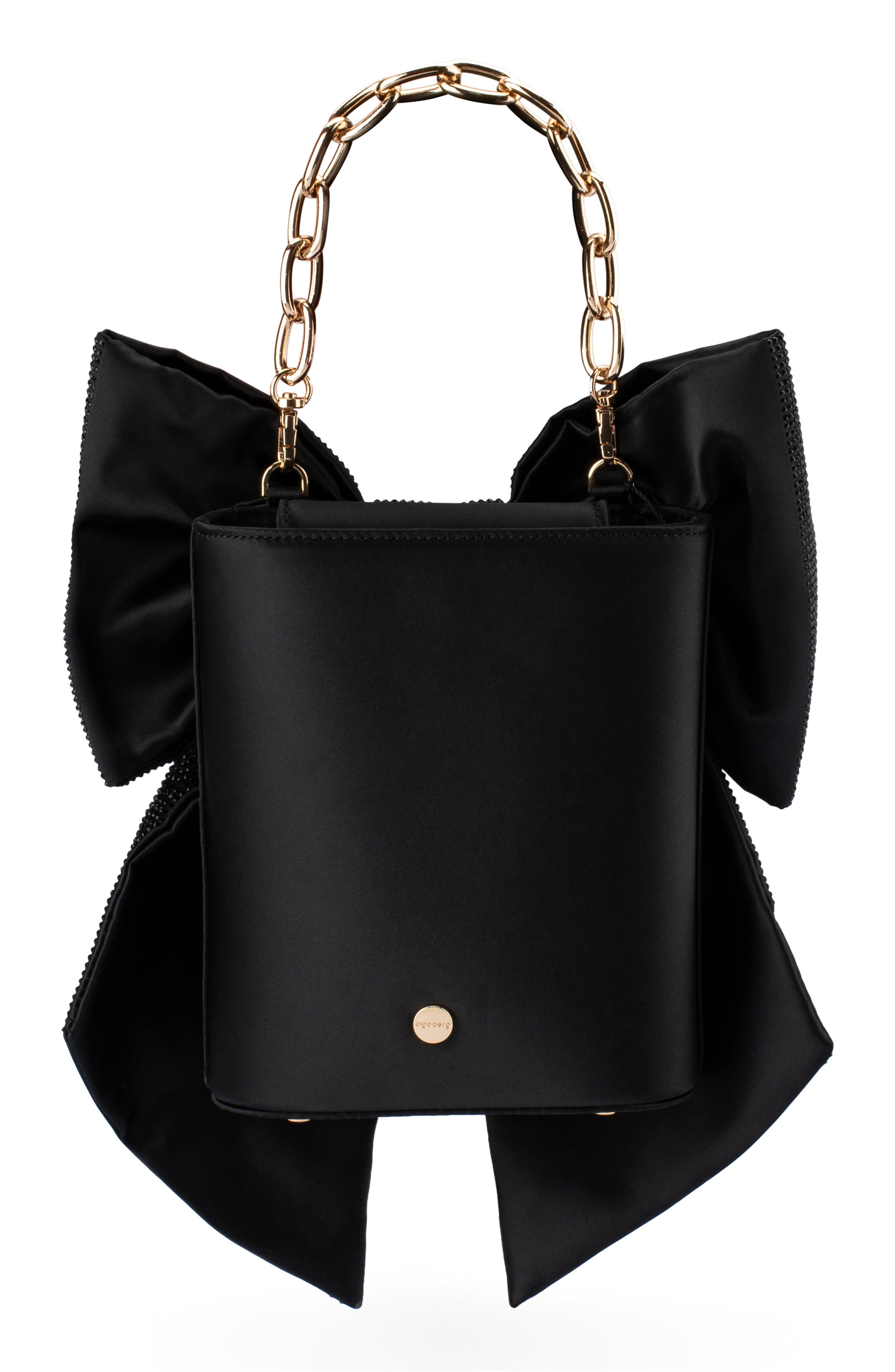 Olga Berg Drew Crystal Bow Top Handle Bag, Alternate, color, Black