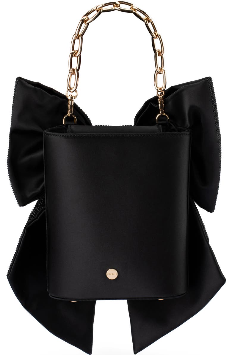 Olga Berg Drew Crystal Bow Top Handle Bag, Alternate, color, Black