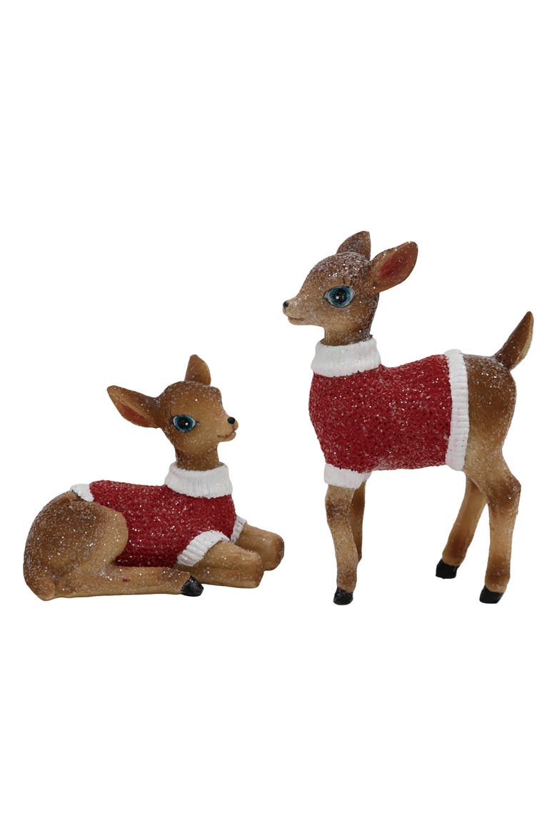 Set of 2 Resin Deer Figurines in Sweaters, Main, color, Red