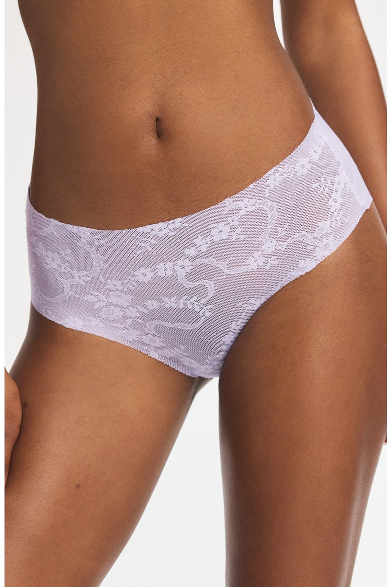 No-Show Lace Hipster Briefs, Main, color, LILAC FLEUR