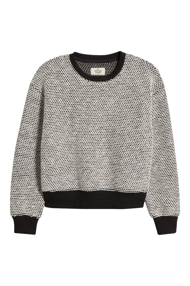 Bird's Eye Cotton Blend Sweatshirt, Alternate, color, BLACK/ WHITE
