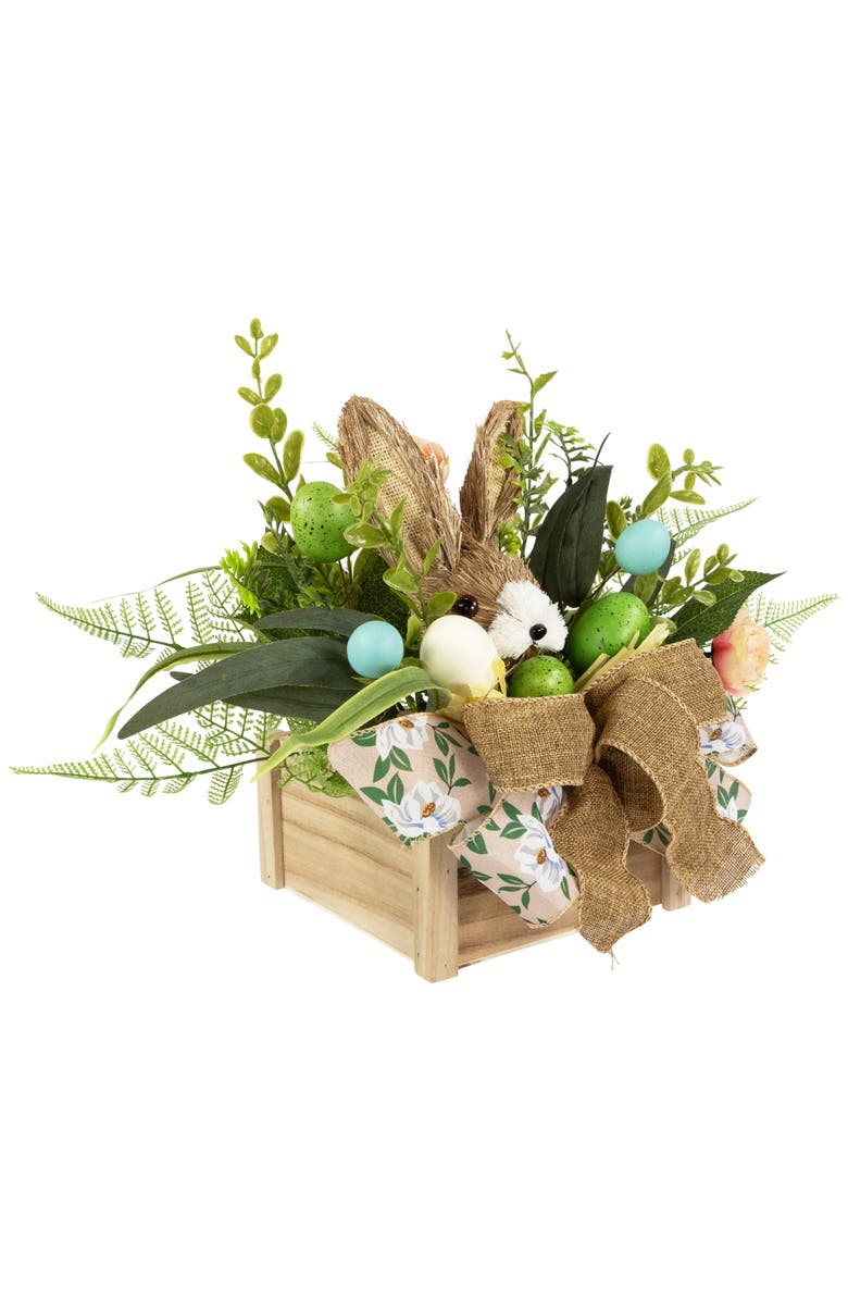 Northlight Boxed Floral Arrangement with Bunny Easter Decoration - 12", Alternate, color, Green