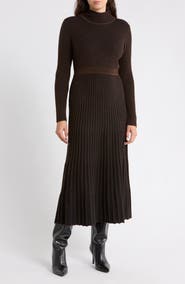 MAX STUDIO Mock Neck Long Sleeved Plaited Rib Dress