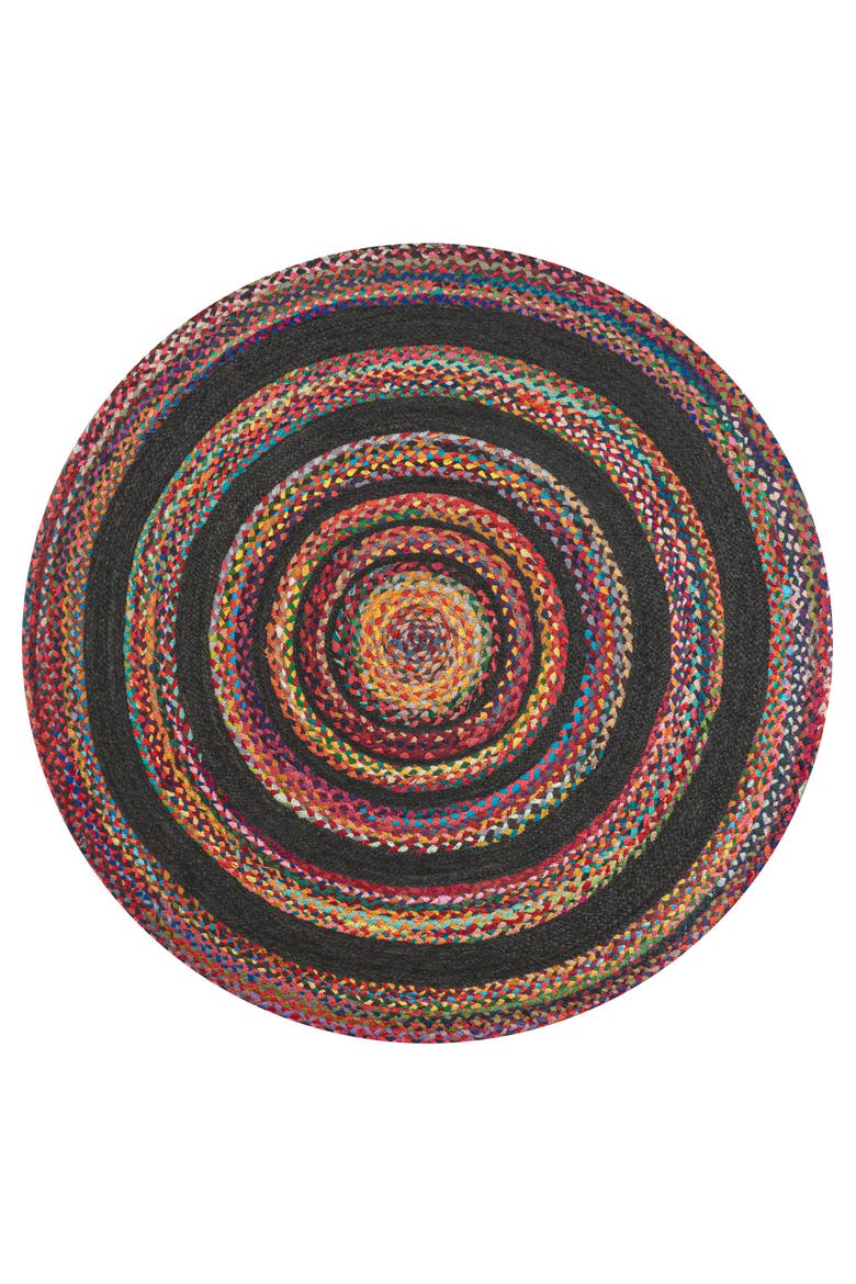 Abyss Braided Bohemian Coastal Round Jute Round Area Rug, Main, color, Red/Multi