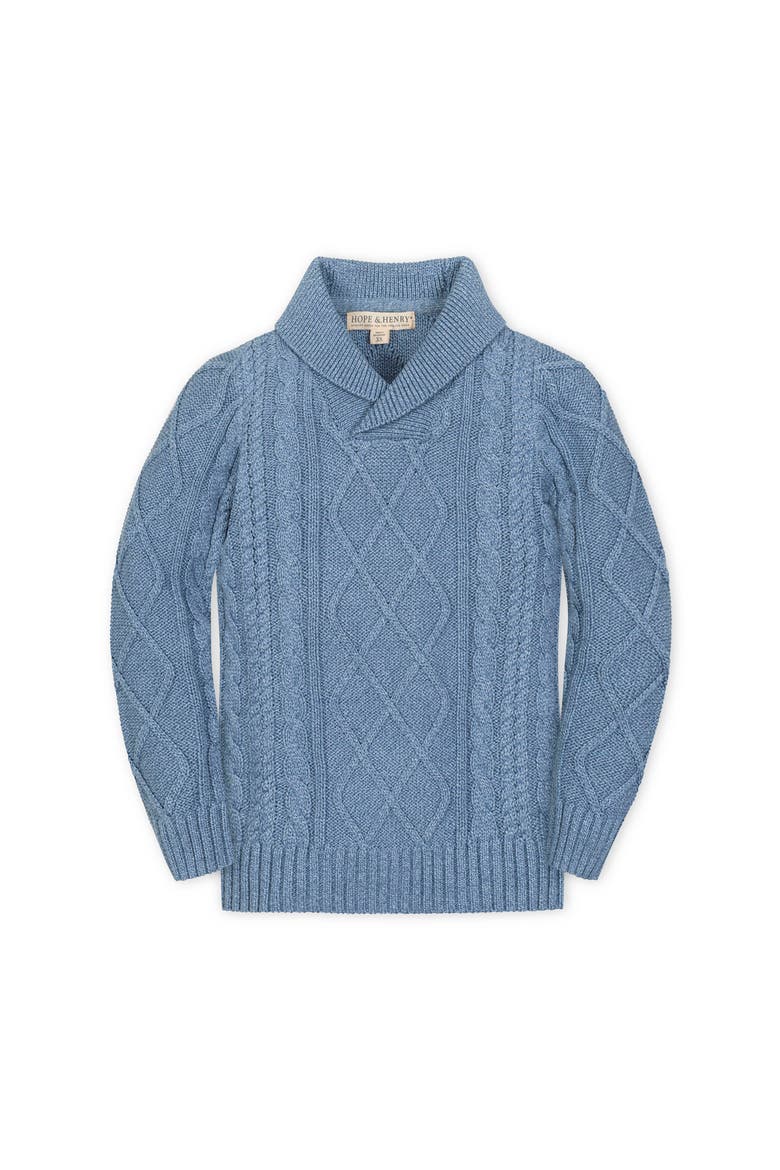 Kids' Organic Long Sleeve Shawl Collar Cable Sweater, Main, color, Medium Blue Marl