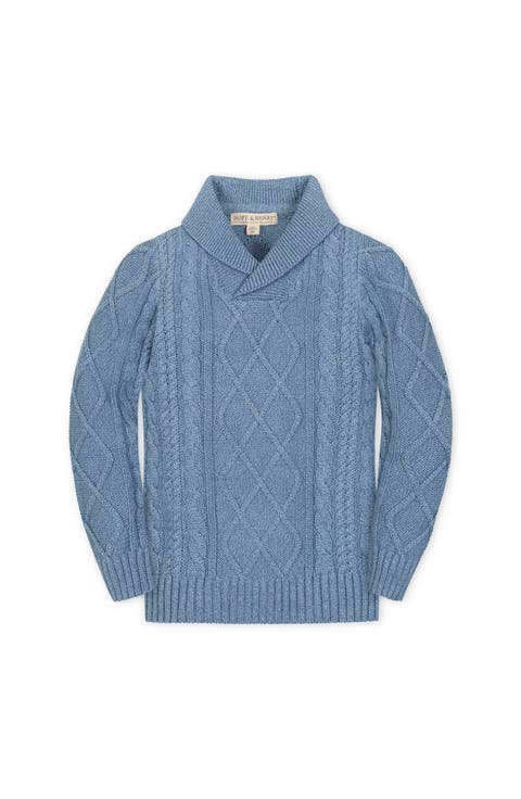 Kids' Organic Long Sleeve Shawl Collar Cable Sweater