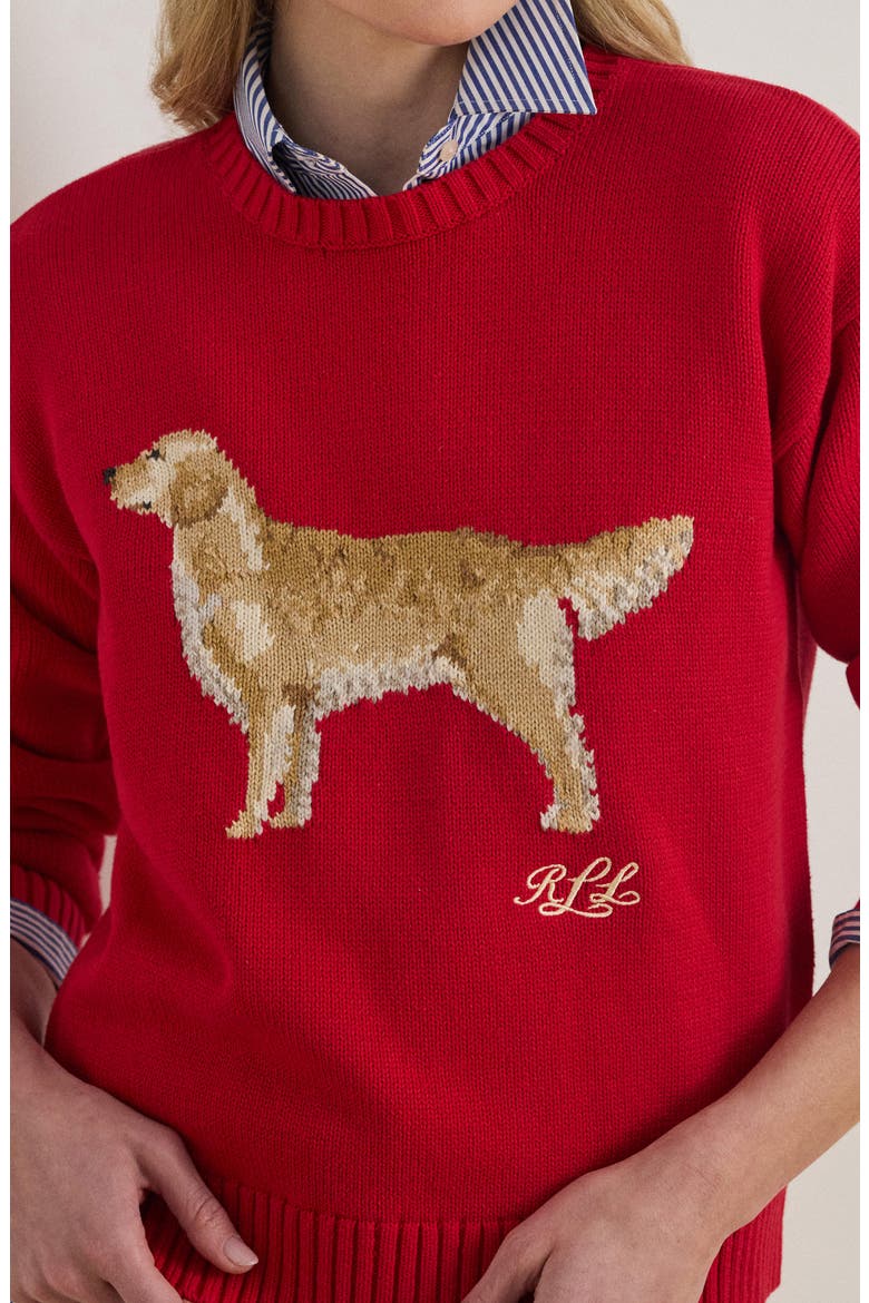 Golden Retriever Cotton Intarsia Sweater, Alternate, color, CRUISE RED MULTI