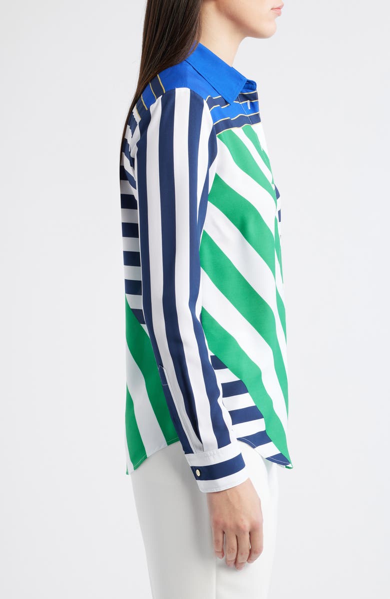 Lauren Ralph Lauren Mixed Stripe Button-Up Blouse, Alternate, color, Navy Blue/ White/ Green