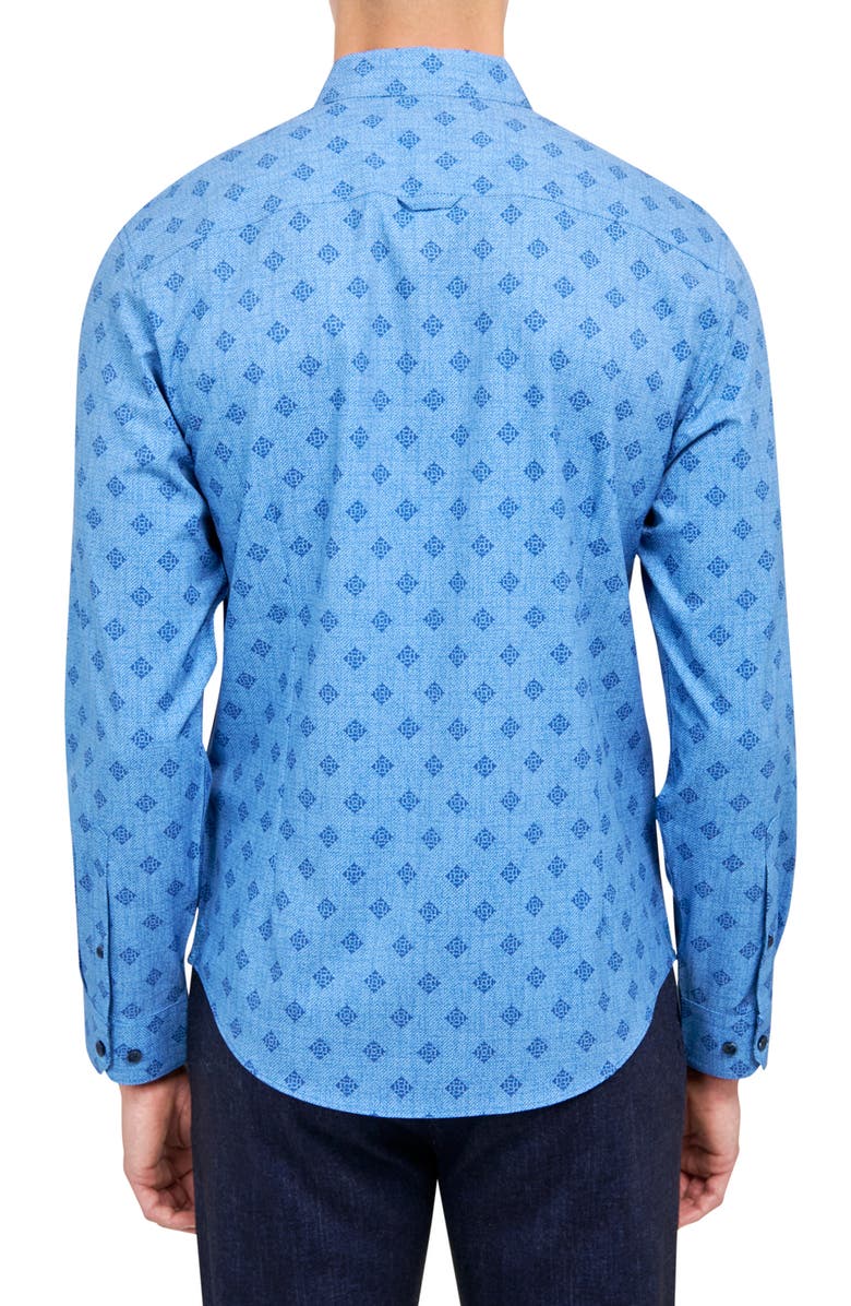 Brooklyn Brigade Slim Fit Denim Geo 4-Way Stretch Performance Long Sleeve Shirt, Alternate, color, Blue