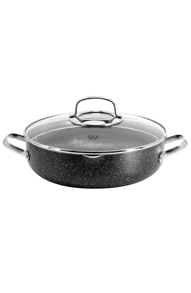 Korkmaz Galaksi Non Stick 9.5 Inch 2.8 Liter Low Casserole with Lid, Main, color, Black