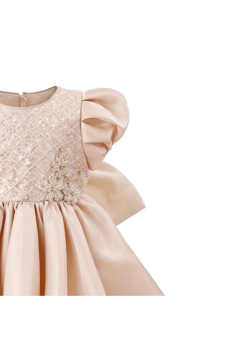 Hera Satin Bow Occasion Dress, Alternate, color, Champagne