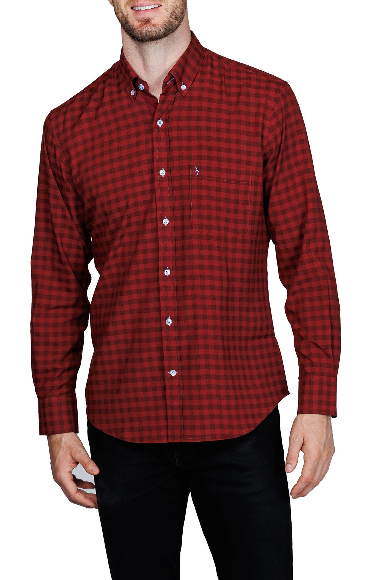 TailorByrd Classic Fit Gingham Print Performance Button-Down Shirt