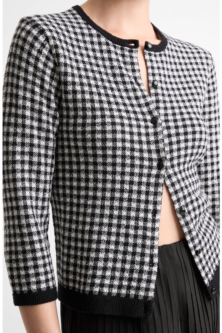 Gingham Check Wool & Cotton Blend Cardigan, Alternate, color, BLACK/ OFF WHITE