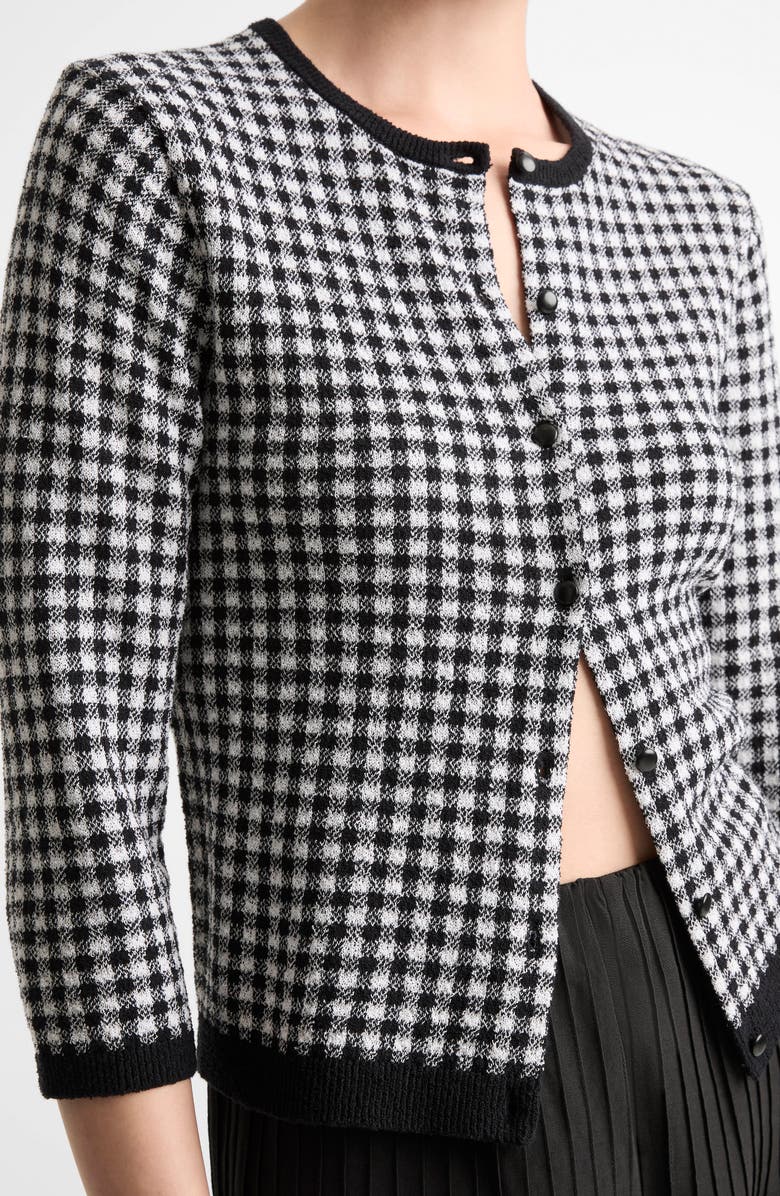 Vince Gingham Check Wool & Cotton Blend Cardigan, Alternate, color, Black/ Off White