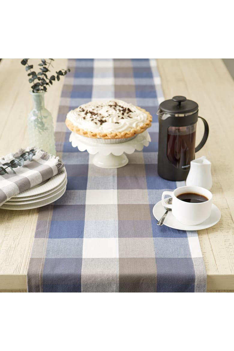 French Blue Tri Color Check Table Runner 14x72, Alternate, color, French Blue
