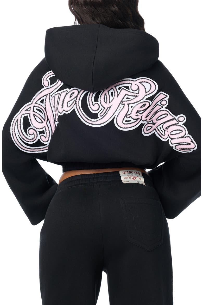 Applique Cropped Full Zip Hoodie, Alternate, color, JET BLACK