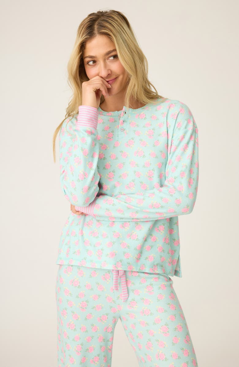 PJ Salvage Secret Garden Peachy Thermal Pajamas, Alternate, color, Light Mint