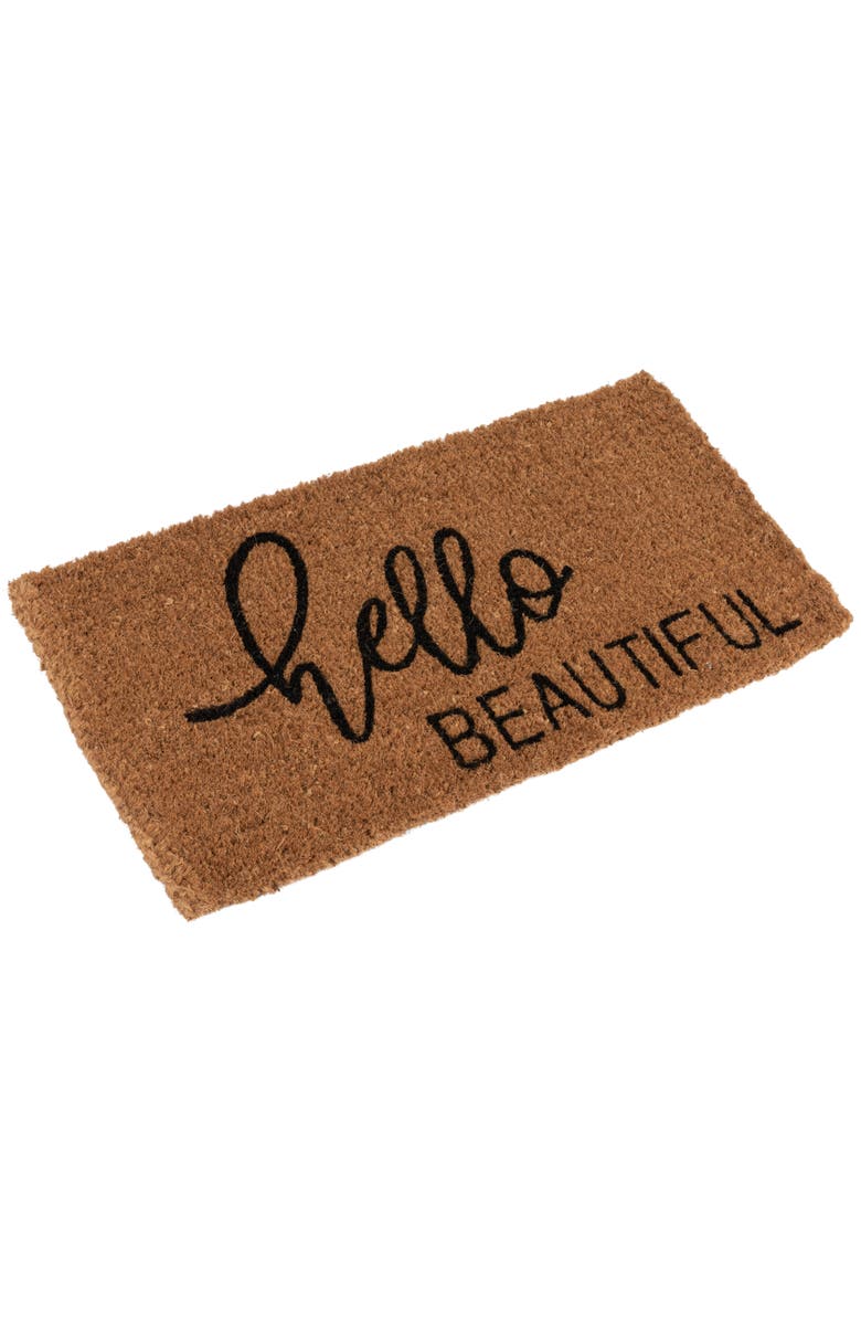 Storied Home Natural Coir Doormat with "Hello Beautiful" Message, Main, color, Natural