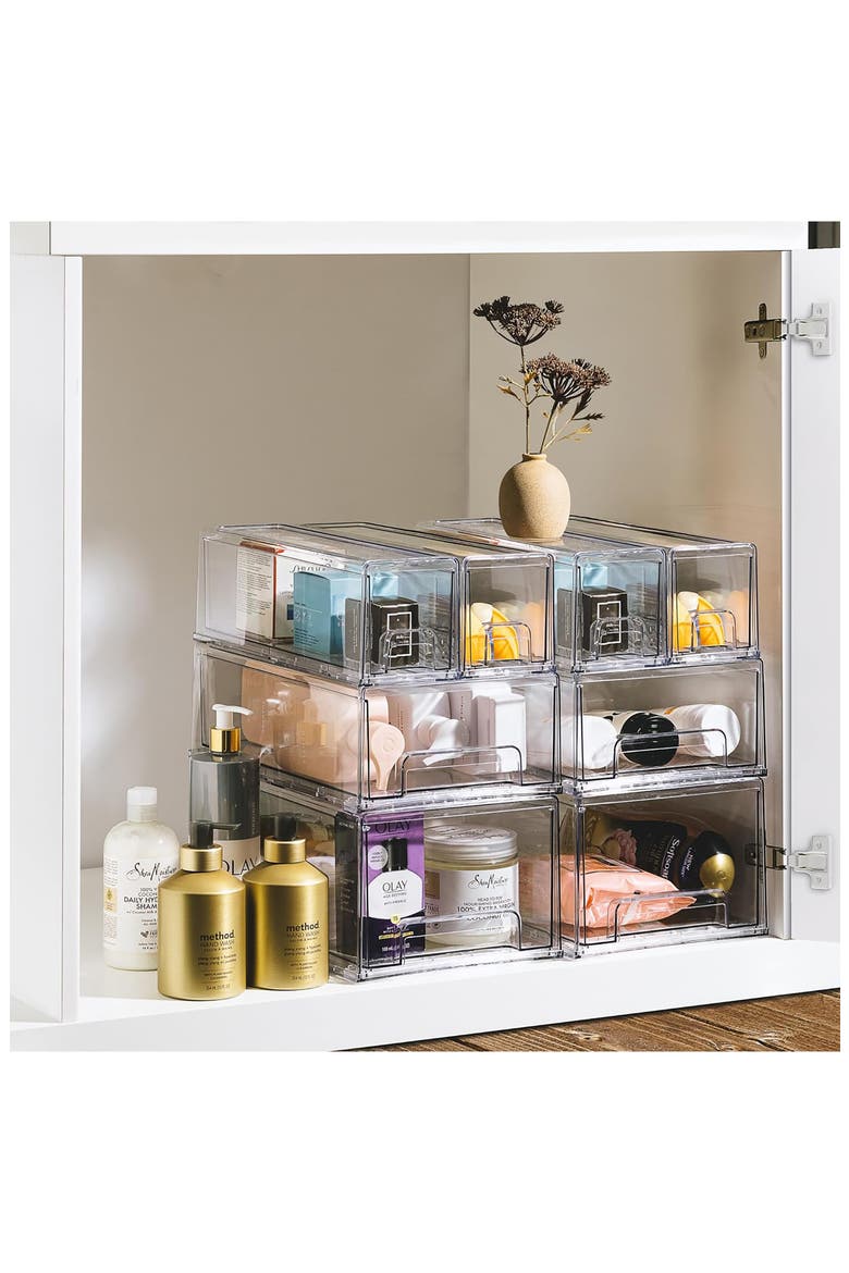 4-Pack Stackable Small Clear Storage Bins, Alternate, color, CLEAR